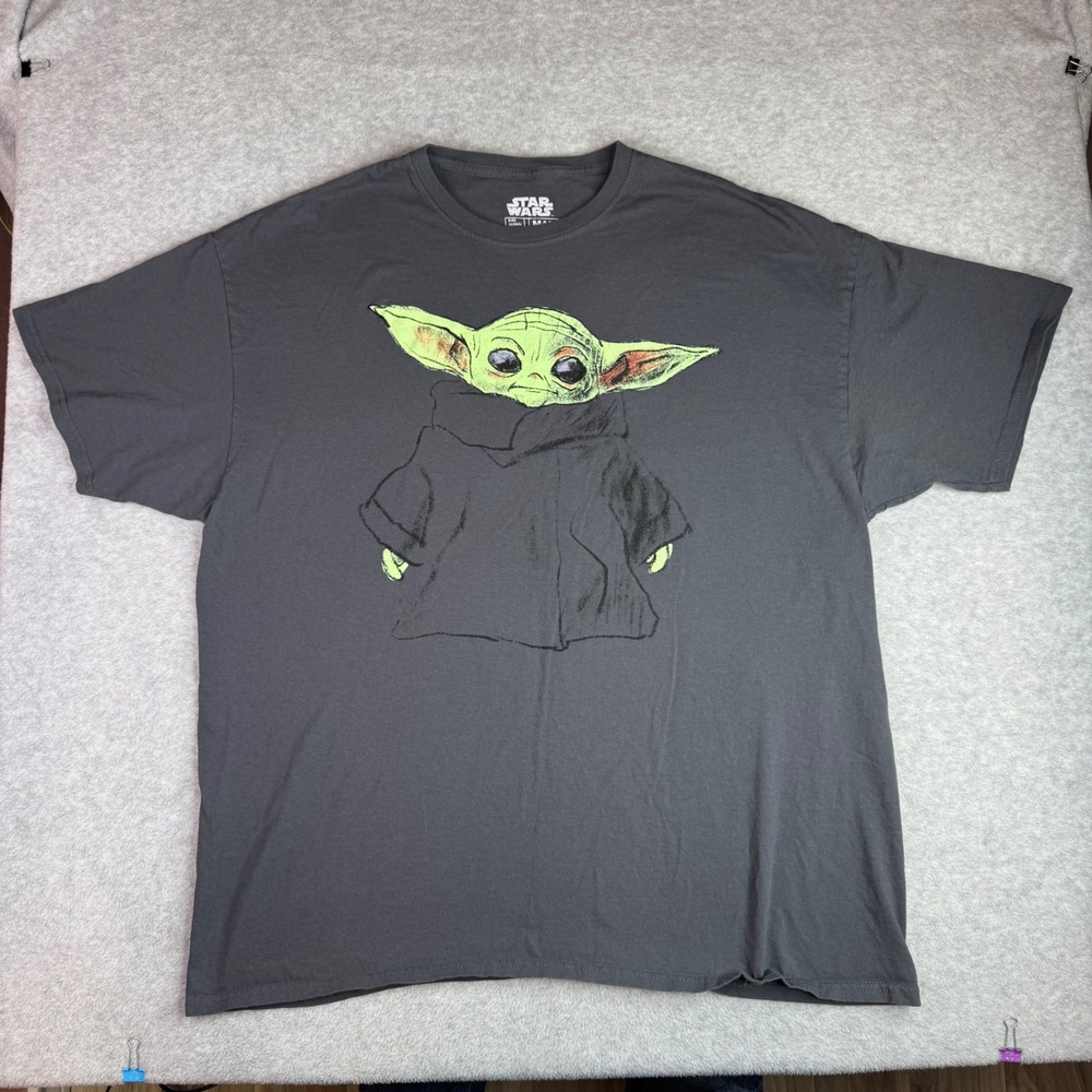 Star Wars Mad Engine Grogu Baby Yoda Sketch Graphic T-Shirt‎ Mens 2XL Gray